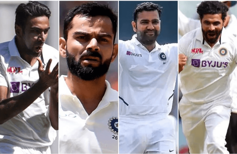 Ashwin, Jadeja, Rohit and Kohli in whites