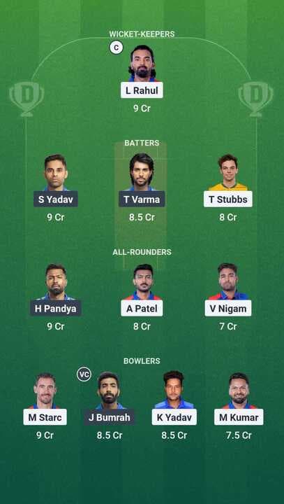 IPL 2025 - DC vs RCB: Dream11 Team
