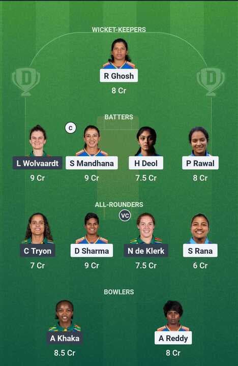 Sri Lanka Women's Tri-Nation Series 2025 - India Women vs South Africa Women: Dream11 Team